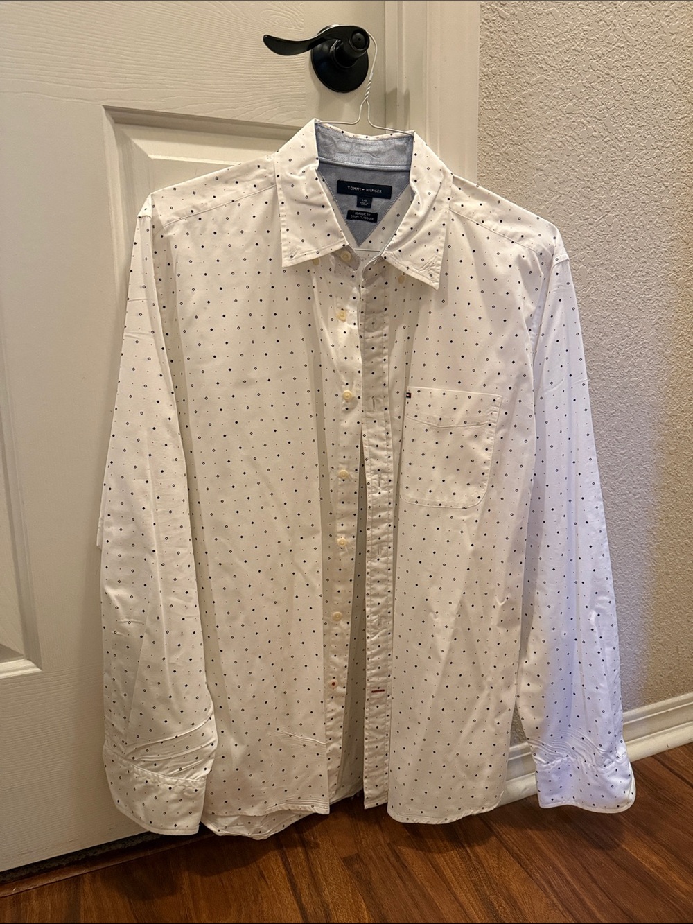Tommy Hilfiger White Button-Down Shirt with Navy Micro Dots